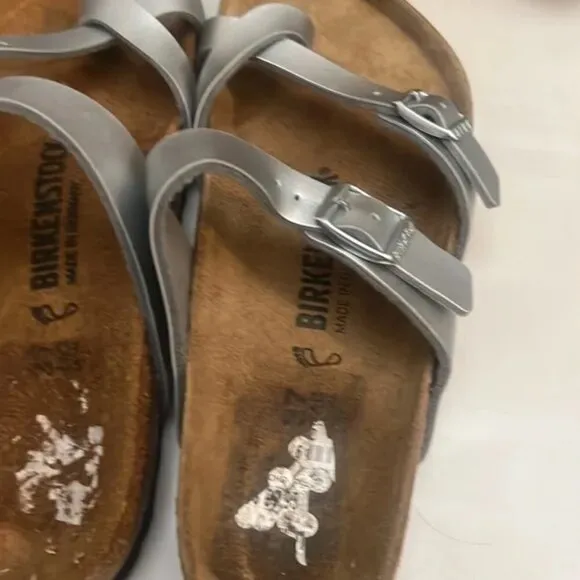 Birkenstocks Mayari Slip On Two Straps Single Loop Sandals Silver/Tan Women's 6