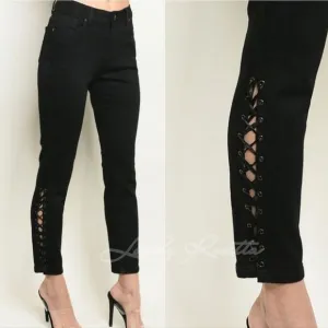 Black Ankle Lace Up Denim Jeans