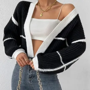 Black Open Front Dropped Shoulder Cardigan