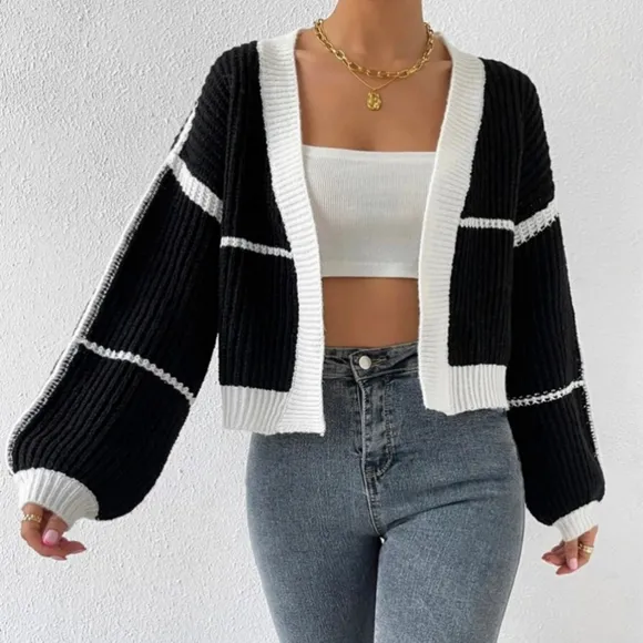 Black Open Front Dropped Shoulder Cardigan