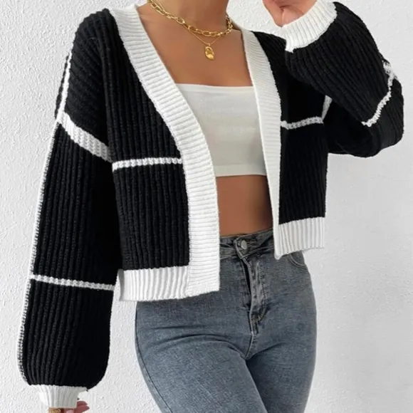 Black Open Front Dropped Shoulder Cardigan