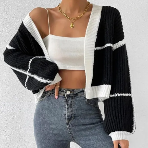 Black Open Front Dropped Shoulder Cardigan