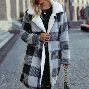 Black Plaid Open Front Coat