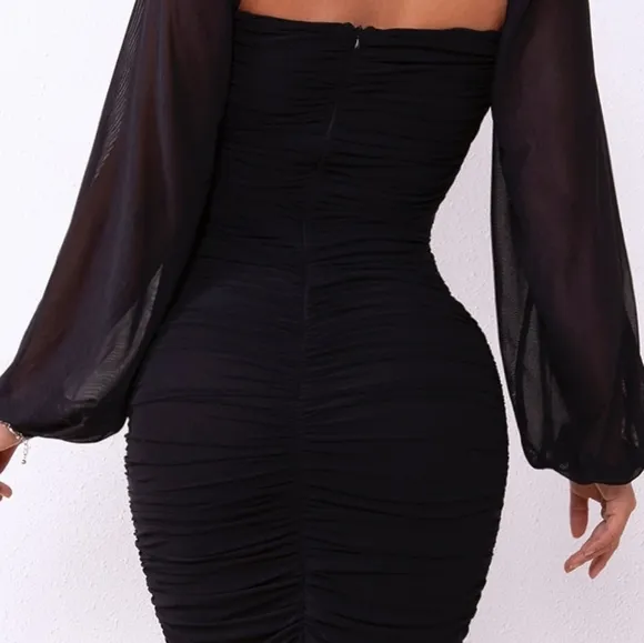 Black Zip-Back Ruched Dress