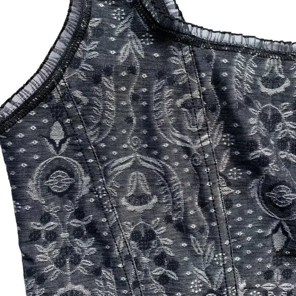 Black/Gray Metallic Brocade Cami- Corset Lace Trim Camisole Bustier - Size 4-6
