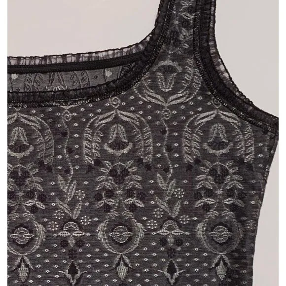 Black/Gray Metallic Brocade Cami- Corset Lace Trim Camisole Bustier - Size 4-6