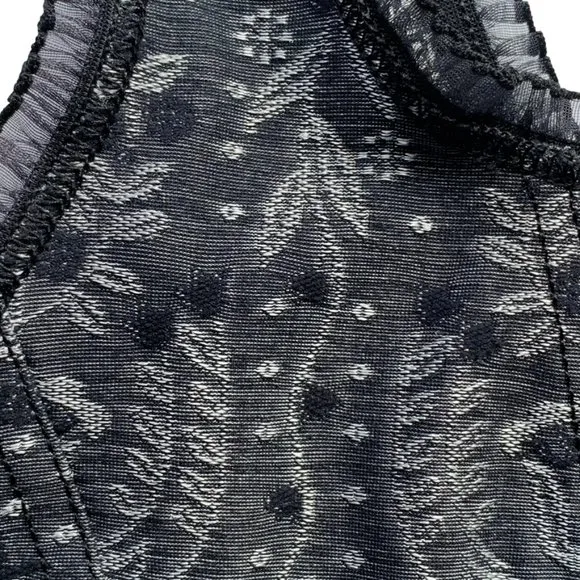 Black/Gray Metallic Brocade Cami- Corset Lace Trim Camisole Bustier - Size 4-6