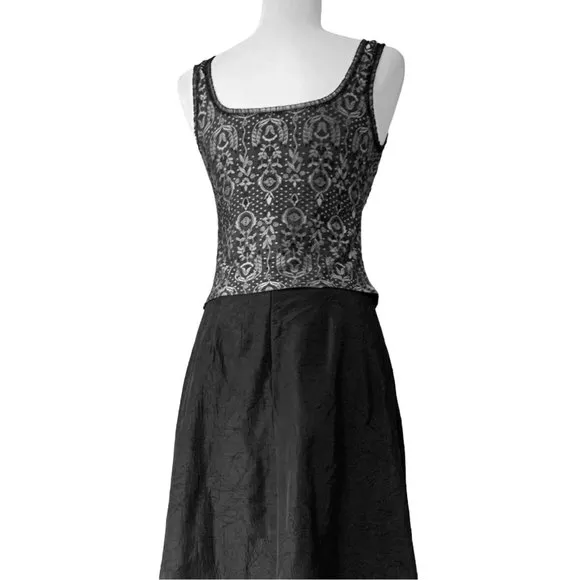 Black/Gray Metallic Brocade Cami- Corset Lace Trim Camisole Bustier - Size 4-6