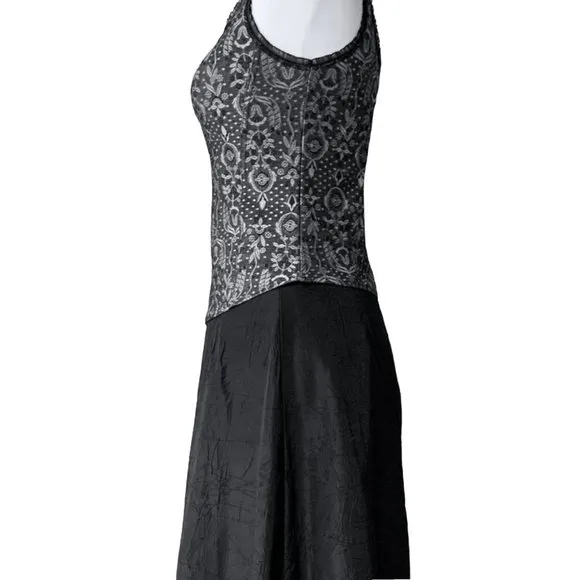 Black/Gray Metallic Brocade Cami- Corset Lace Trim Camisole Bustier - Size 4-6
