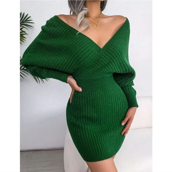 Black Rib-Knit Sweater Dress