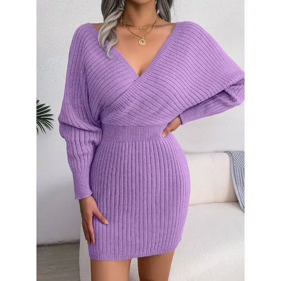 Black Rib-Knit Sweater Dress