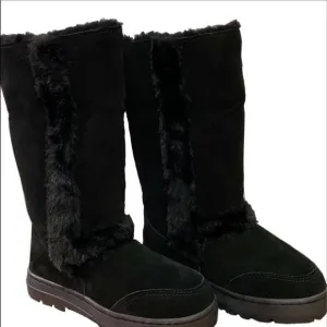 Black Suede Leather Fur Lined Comfy Winter Boots NEW
