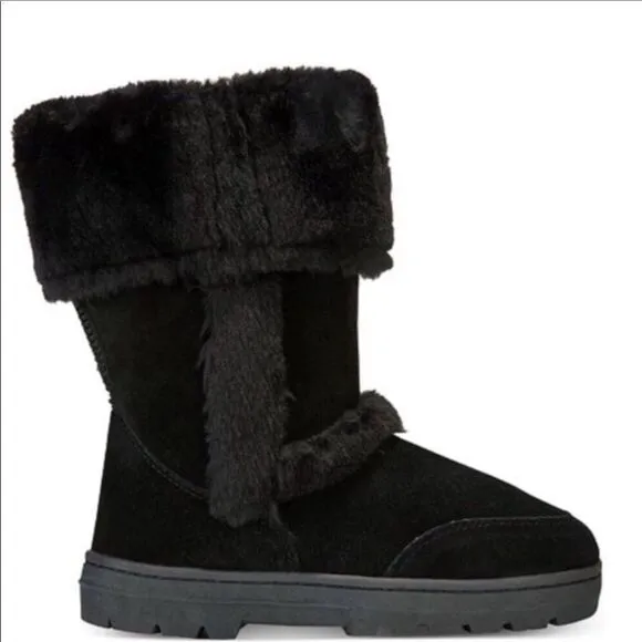Black Suede Leather Fur Lined Comfy Winter Boots NEW