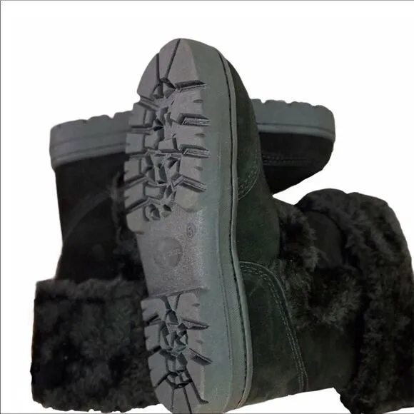 Black Suede Leather Fur Lined Comfy Winter Boots NEW