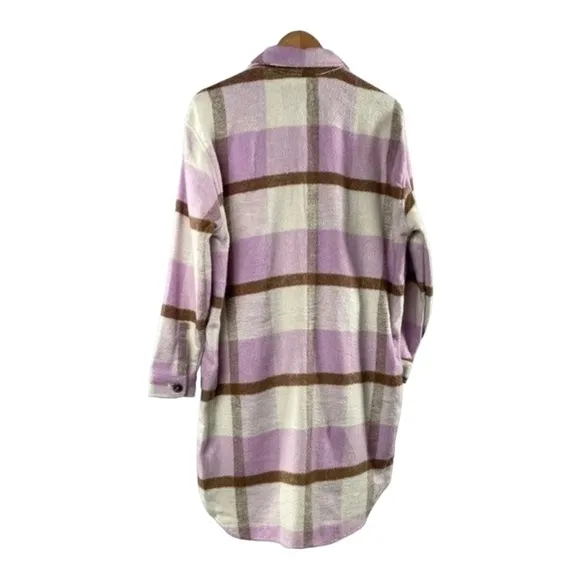 BLANK NYC Purple Beige Plaid Long Shirt Jacket Pea Coat Medium NEW