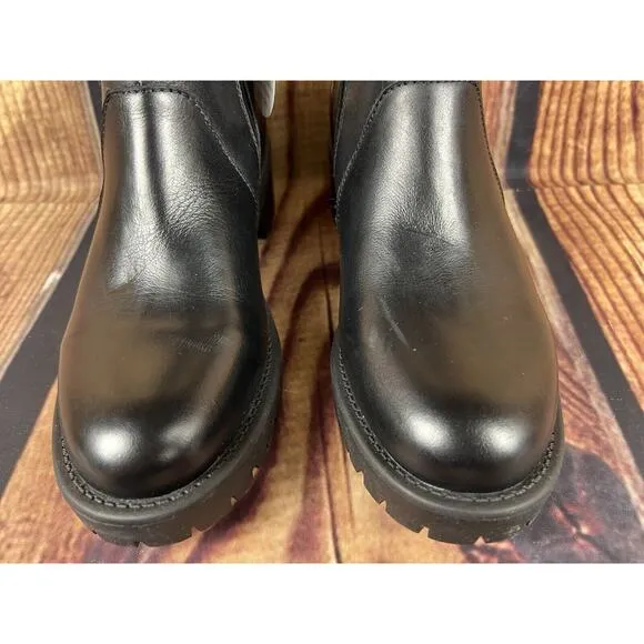 Blondo Mable Boots Women's 6M Black Leather Waterproof Block Heel Lug Moto Biker