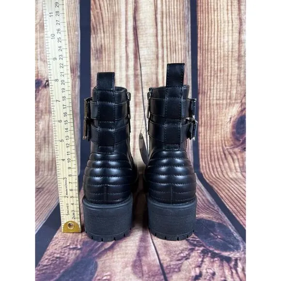 Blondo Mable Boots Women's 6M Black Leather Waterproof Block Heel Lug Moto Biker