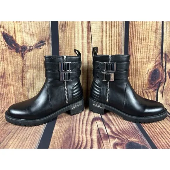 Blondo Mable Boots Women's 6M Black Leather Waterproof Block Heel Lug Moto Biker