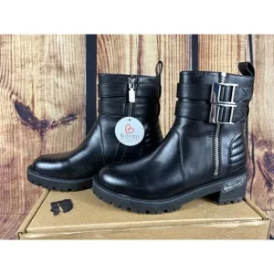 Blondo Mable Boots Women's 6M Black Leather Waterproof Block Heel Lug Moto Biker