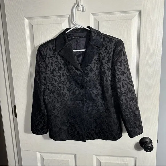 Bloomingdales   Tahari women's blazer, black on black floral, size 8. Holidays!