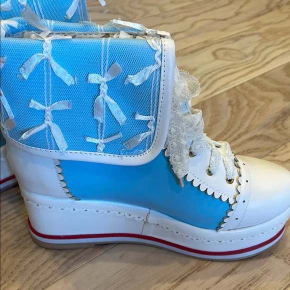 Blue and White Lace-Up Lolita -kawaii boots like new