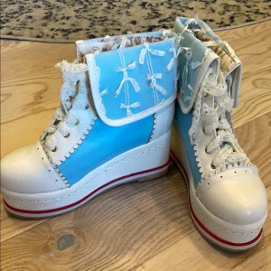 Blue and White Lace-Up Lolita -kawaii boots like new