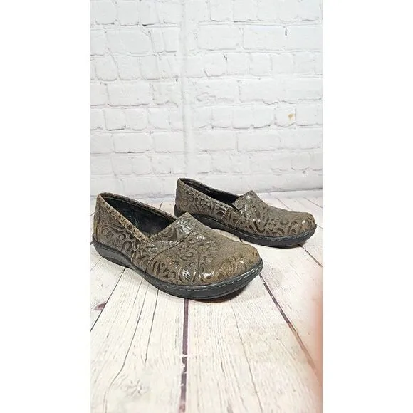Boc Born Concept Brown Tooled Clogs Slip On Flats Women's Shoe Size 7
