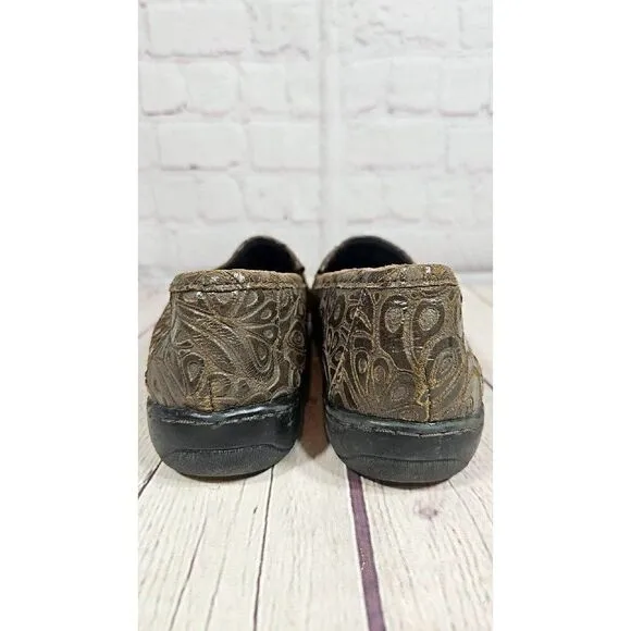 Boc Born Concept Brown Tooled Clogs Slip On Flats Women's Shoe Size 7