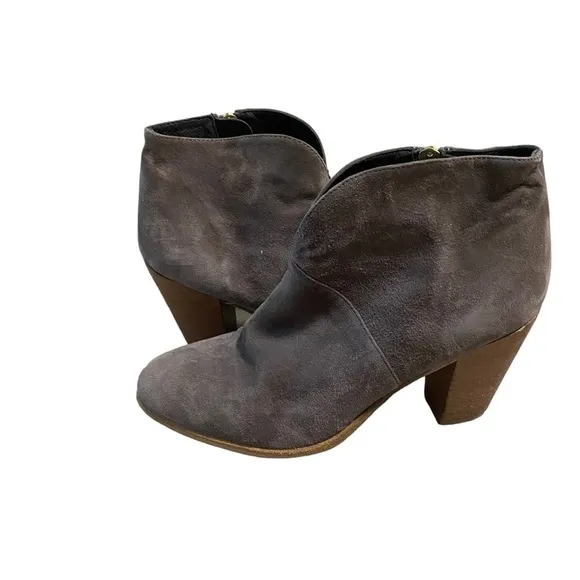 Boden Gray Suede Leather Block Heel Ankle Boots Booties Women's Size US 8 UK 39