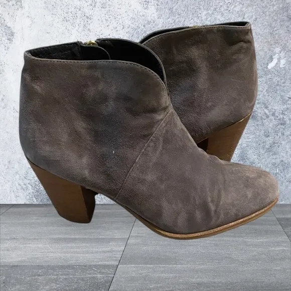 Boden Gray Suede Leather Block Heel Ankle Boots Booties Women's Size US 8 UK 39