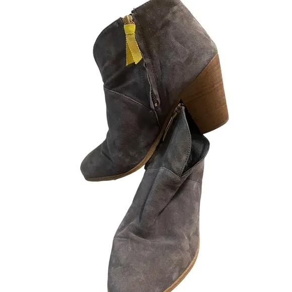 Boden Gray Suede Leather Block Heel Ankle Boots Booties Women's Size US 8 UK 39