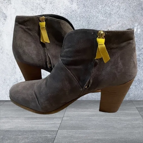 Boden Gray Suede Leather Block Heel Ankle Boots Booties Women's Size US 8 UK 39