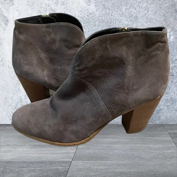 Boden Gray Suede Leather Block Heel Ankle Boots Booties Women's Size US 8 UK 39