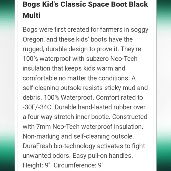 BOGS KIDS CLASSIC SPACE BOOT SIZE YOUTH SIZE 1