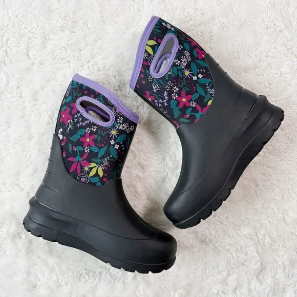 BOGS Youth Girl Black Floral Waterproof 58°F/-50°C Winter Snow Boots SZ6 Outdoor