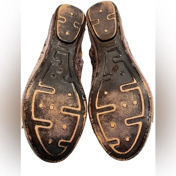BONAVI Genuine Leather Lace Cutout Slingback Wedge Open Toe Sandals