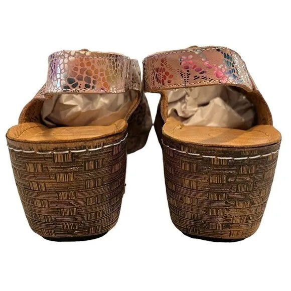 BONAVI Genuine Leather Lace Cutout Slingback Wedge Open Toe Sandals
