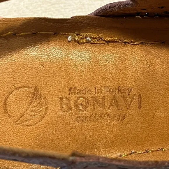 BONAVI Genuine Leather Lace Cutout Slingback Wedge Open Toe Sandals