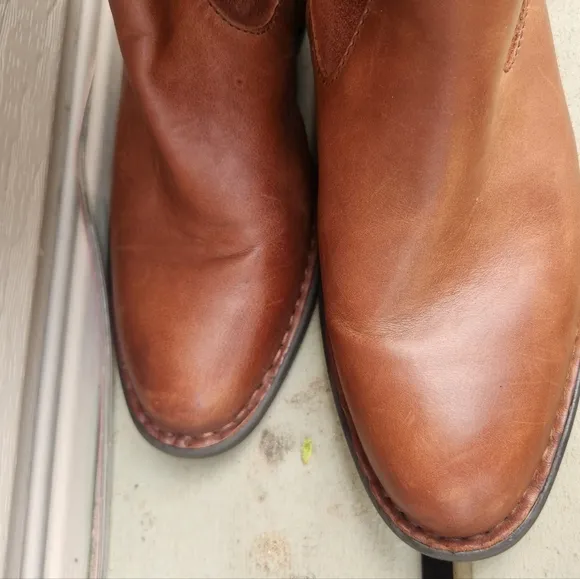 BORN Cook Leather Suede Braided Tall Brown Boots Plaid Corduroy Lined Size 7M