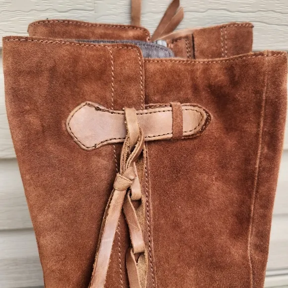 BORN Cook Leather Suede Braided Tall Brown Boots Plaid Corduroy Lined Size 7M