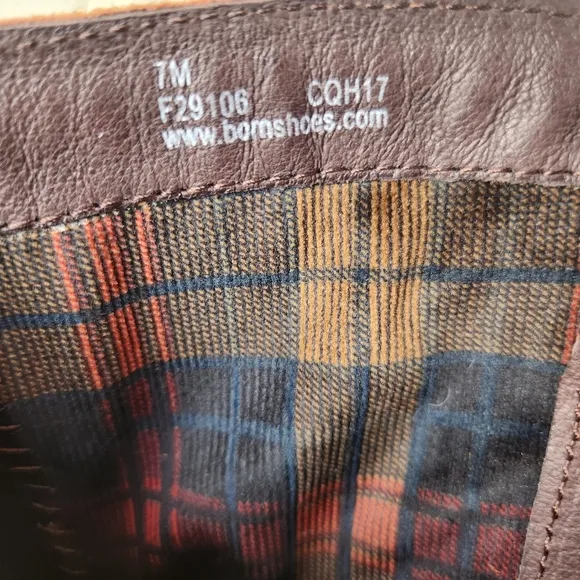 BORN Cook Leather Suede Braided Tall Brown Boots Plaid Corduroy Lined Size 7M