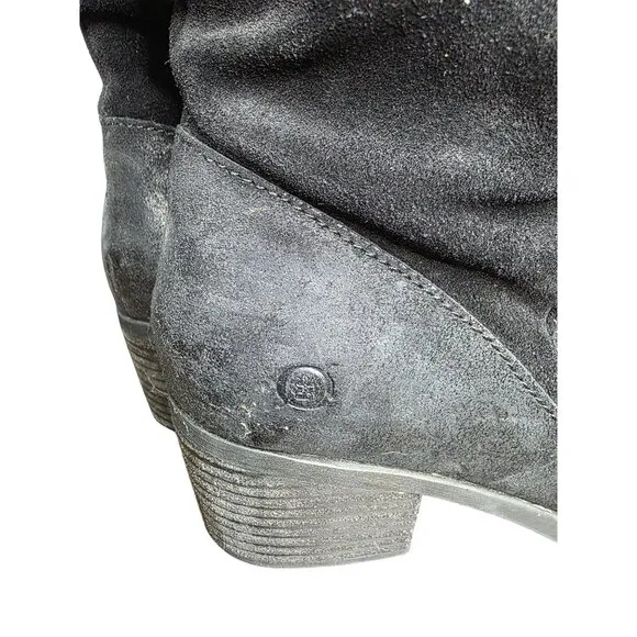 Born Doyle Women's Size 8 Black Distressed Suede Slouch Boots Low Heel