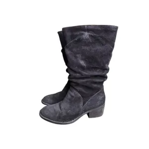 Born Doyle Women's Size 8 Black Distressed Suede Slouch Boots Low Heel