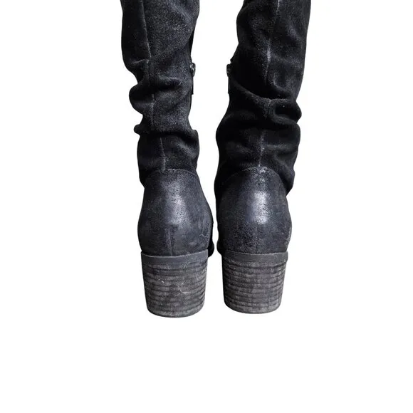 Born Doyle Women's Size 8 Black Distressed Suede Slouch Boots Low Heel