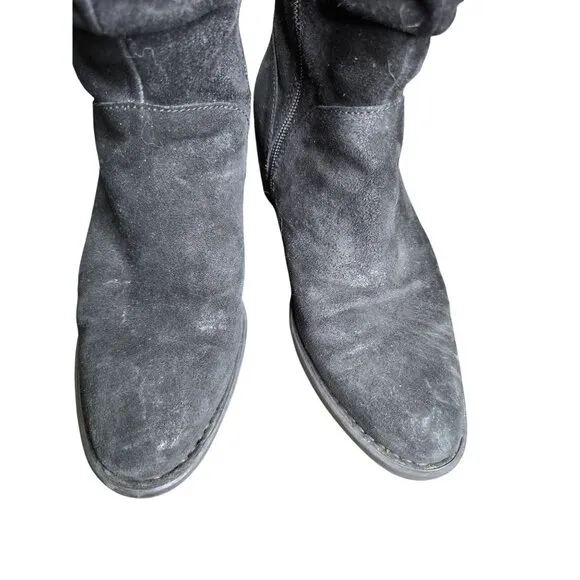 Born Doyle Women's Size 8 Black Distressed Suede Slouch Boots Low Heel