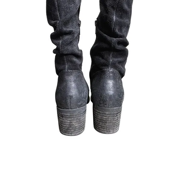Born Doyle Women's Size 8 Black Distressed Suede Slouch Boots Low Heel