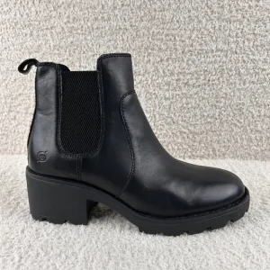 BORN Graci Chelsea Boots Womens 9.5M Black Leather Ankle Pull On Block Heel NIB
