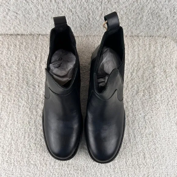BORN Graci Chelsea Boots Womens 9.5M Black Leather Ankle Pull On Block Heel NIB