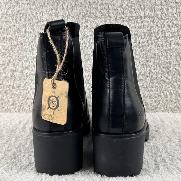 BORN Graci Chelsea Boots Womens 9.5M Black Leather Ankle Pull On Block Heel NIB