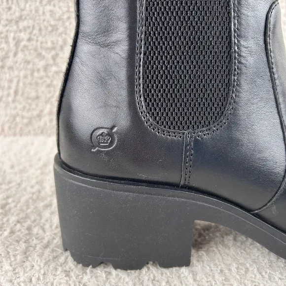 BORN Graci Chelsea Boots Womens 9.5M Black Leather Ankle Pull On Block Heel NIB